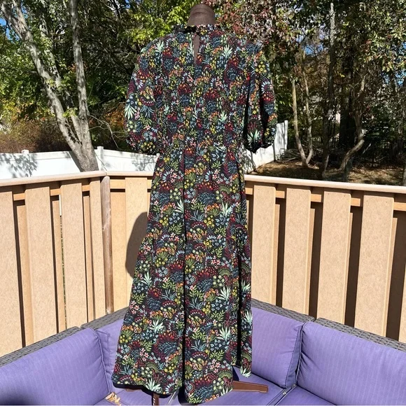 Baltic Born Women’s Black & Floral Print Lena Tiered Midi Dress Size 2X Smocked - Picture 7 of 9